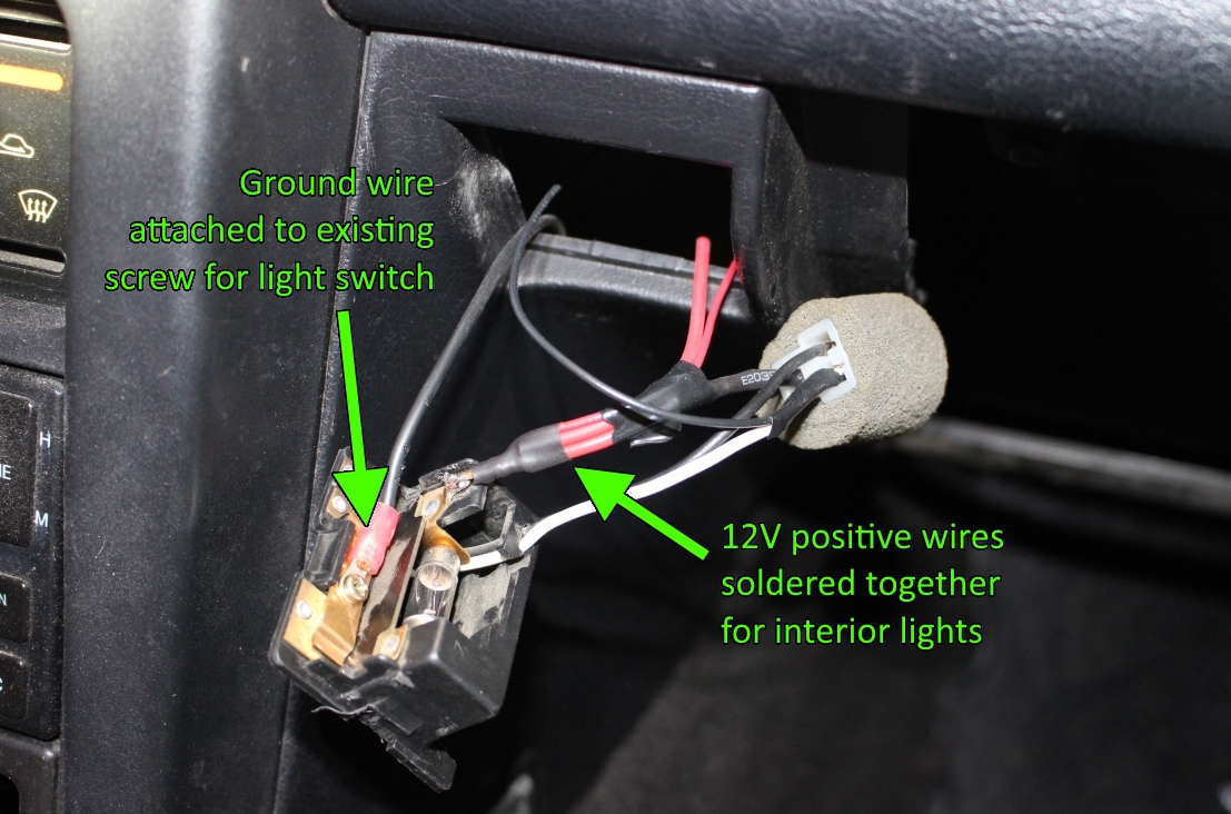 Wiring for Moss Miata interior lights at switch next to glove box